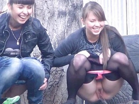 Russian gals piss in public
