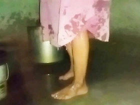 Aunty takes a bathtub in her home